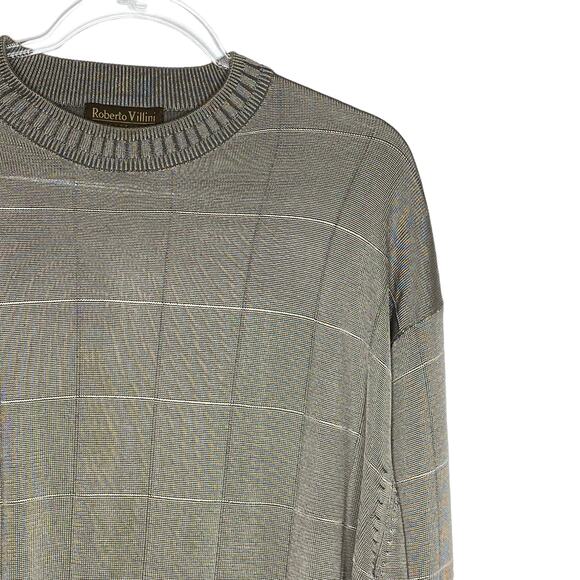 Roberto Villini Collezione Mens Size XXL Tan Windowpane Sweater Long Sleeve - Picture 3 of 8